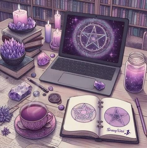 The Occult Aesthetic, Witch Academy Aesthetic, Witch Laptop Wallpaper, Crystal Witch Art, Tech Witch Aesthetic, Kawaii Witch Aesthetic, Witchy Vision Board, Witchy Laptop Wallpaper, Purple Witchy Aesthetic