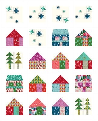 Rectangle House, Quilt Houses, House Quilt Block, House Quilt Patterns, Summer Quilts, House Quilts, Tree Quilt, Background Fabric, Summer Home