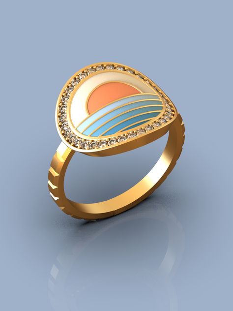 Gold enamel ring with diamonds Enamel Ring, Gold Enamel, Diamonds, Ring, Gold