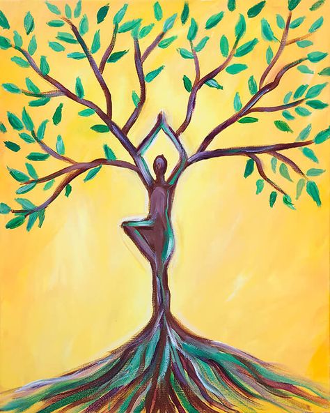 Growth Painting, Yoga Painting, Tree Of Life Art, Fabric Paint Designs, Acrylic Painting Lessons, Painting Party, Creative Painting, Painting Gallery, Flower Art Painting