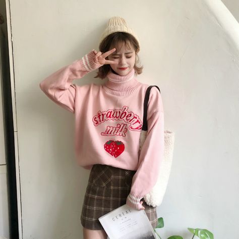 Pink Aesthetic Pastel, Pastel Pink Sweater, Sanrio Fashion, Clothes Kawaii, Fashion Kawaii, Sassy Outfit, Cute Stuff, Hoodie Cardigan, Strawberry Milk