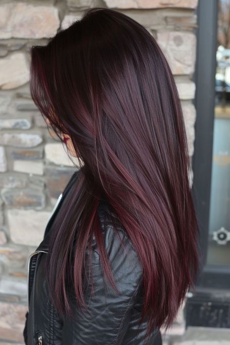 Dive into our collection of 25 must-try dark cherry hair colors, perfect for anyone looking to add a bold and vibrant touch to their style. This rich, deep hue combines hints of red and purple for a truly stunning appearance. Click now to explore more and find the dark cherry shade that will transform your look! Red Halo Hair, Dark Cherry Hair Color, Dark Cherry Hair, Simple Cute Hairstyles, Pelo Color Borgoña, Black And Red Hair, Black Cherry Hair, Red Balayage Hair, Cherry Hair Colors