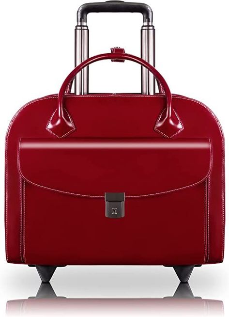 McKlein, L Series, Granville, Top Grain Cowhide Leather, 15" Leather Wheeled Ladies' Laptop Briefcase, Red (96146A) Rolling Briefcase, Overnight Travel Bag, Business Briefcase, Laptop Briefcase, Key Lock, Desktop Accessories, Leather Conditioner, Laptop Case, Key Holder