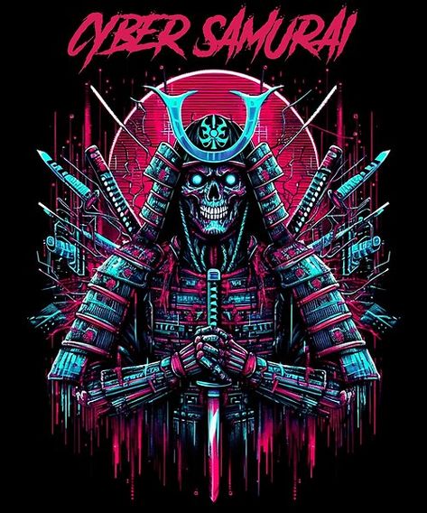 Cyber Samurai Synthwave Cyberpunk by GlitchGrotesque | Redbubble Skeleton Samurai, Cyberpunk Synthwave, Synthwave Cyberpunk, Cyberpunk Samurai, Horror Shirts, Warrior Within, The Afterlife, A Skeleton, Best Horrors