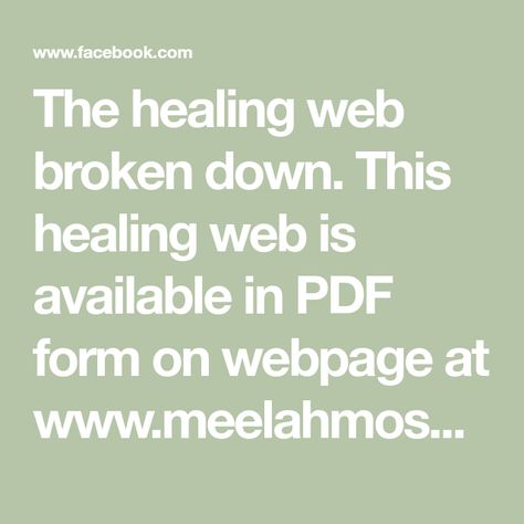 The healing web broken down. This healing web is available in PDF form on webpage at www.meelahmoss.com for only $1.99. The healing chart is a list of healing paths for different ailments, how they can be fixed/suppressed by both Allopathic and Holistic Homeopathic methods. This graphic is based on the 1910 Flexner Report with modern additions and ancient techniques and remedies.Purposeful and informative, educational and of an attractive design. The Healing Web is a bi-hemisphered index of holi Healing Web Chart, Healing Web Map, What Is Holistic Healing, The Healing Web, The Healing Web Chart, Healing Web, Herbs For Wound Healing, Alternative Medicine Holistic Healing, Ancient Techniques