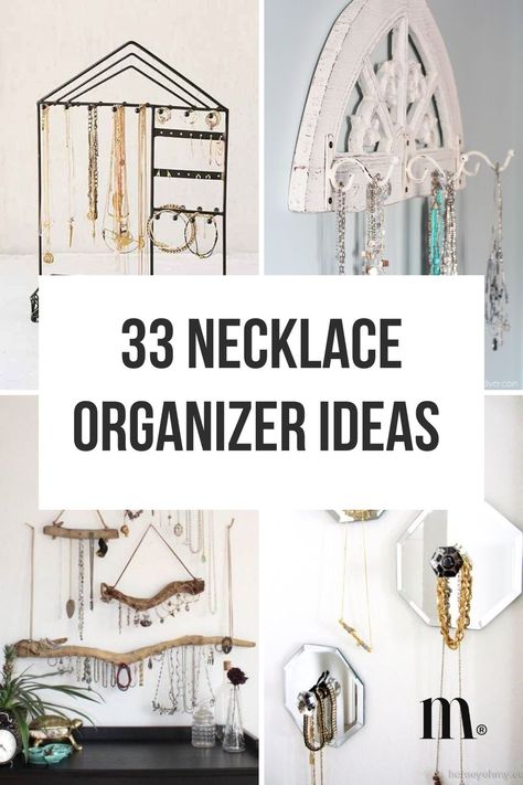 Necklace Organizer Ideas 1 2 Long Necklace Organization, How To Store Necklaces Without Tangling, Homemade Necklace Holder, How To Store Necklaces, Necklace Storage Diy, Necklace Storage Ideas, Organizing Necklaces, Necklace Organization, Necklace Organizer Diy