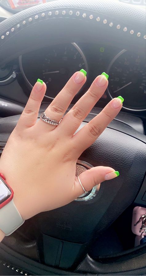 Light Green French Tip, Light Green Nails Acrylic, Tinkerbell Nails Designs, Light Green French Tip Nails, Tinker Bell Nails, Tinkerbell Nails, Green French Tip Nails, Green French Tip, Tinker Bell Costume