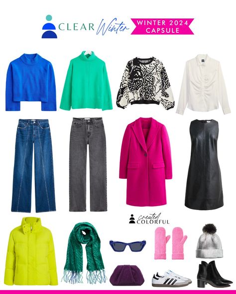 Cold Winter Outfits Colorful, Clear Winter Palette, Winter Pallet, Hoc Winter, Bright Winter Outfits, True Winter Color Palette, Created Colorful, Cool Winter Color Palette, Winter Bright