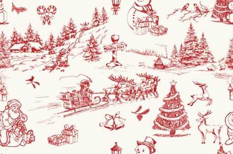 Toile De Jouy Pattern Prints, Christmas Illustration Wallpaper Desktop, Christmas Design Graphic Illustration, Christmas Desktop Background, Christmas Prints And Patterns, Christmas Wallpaper Laptop Backgrounds, Vintage Christmas Background, Vintage Christmas Pattern, Christmas Watercolors