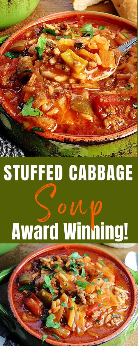 Cabbage Rolls Soup Recipe, Sausage Cabbage Soup Recipes, Cabbage And Sausage Soup Recipes, Soups With Cabbage In It, Steak And Cabbage Soup, Galumpki Soup, Cabbage Soup With Rice, Italian Cabbage Soup, Golumpki Soup Recipe