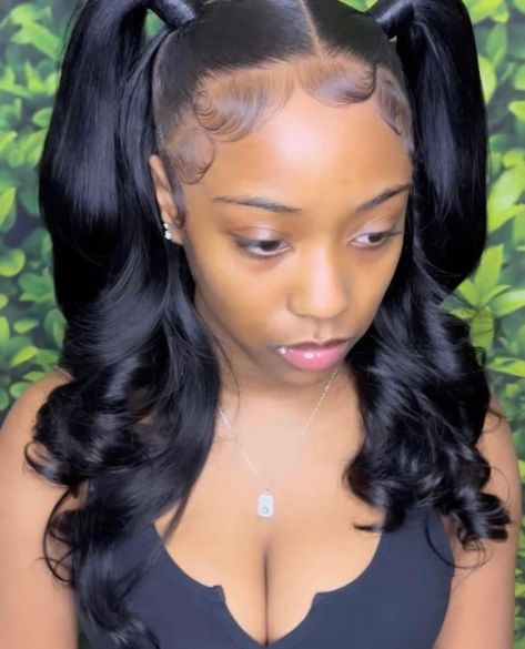 ponytail black girl hair ideas quick hairstyles pigtails edges Sleek Ponytail Hairstyles, Birthday Hairstyles, Black Ponytail Hairstyles, Quick Weave Hairstyles, Pigtail Hairstyles, Flat Iron Hair Styles, Sleek Ponytail, Teen Hairstyles, Baddie Hairstyles