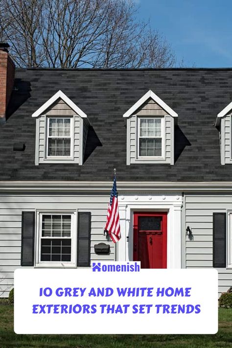 The understated elegance of a grey house paired with crisp white trim has become a popular trend in home exteriors. Explore ten chic combinations that bring this stylish duo to life in our latest article. Grey House White Trim Black Shutters, Grey Siding House With Shutters, Gray Houses With White Trim, Charcoal Grey House Exterior, Red Siding House Exterior, Grey Siding House, Grey And White Home, White Siding House, House With White Trim