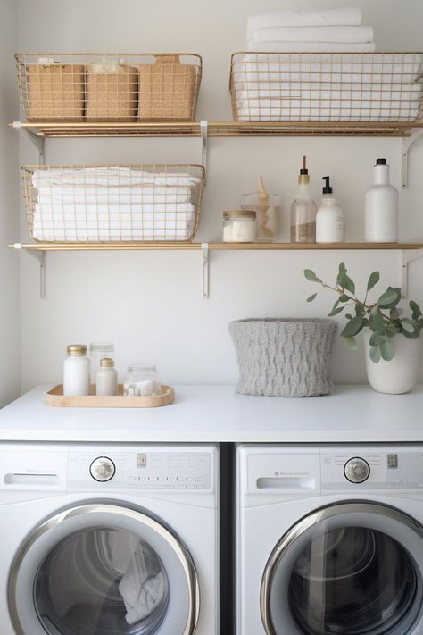 Laundry Room Shelf Ideas, Room Shelf Ideas, Tile Ideas Bathroom, Apartment Laundry Room, Laundry Room Shelf, Perfect Laundry Room, Laundry Shelves, Dream Laundry Room, Laundry Room Closet