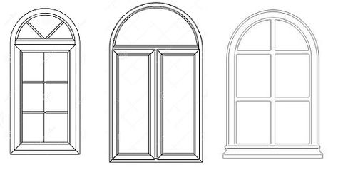 Arch Window Drawing, French Arch, Arch Window, Window Illustration, Window Drawing, Architecture Elevation, Card Pattern, Window Styles, Arched Windows