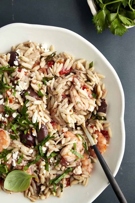 Shrimp Orzo Bake Recipe Shrimp Orzo Recipes Healthy, Shrimp Orzo Recipes, Shrimp Mushroom Orzo Recipes, Shrimp Spinach Orzo Recipe, Shrimp Asparagus Orzo Recipes, Dishing Out Health Shrimp Orzo, Shrimp And Orzo, Orzo Bake, Shrimp Orzo