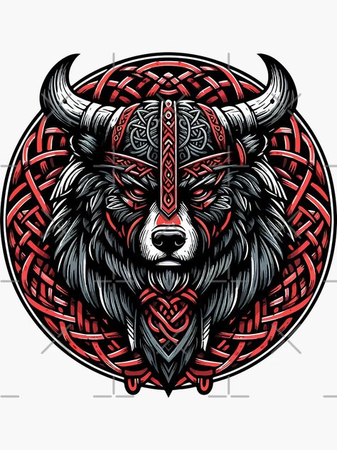 "Red And Black Bear Berserker Norse Viking Warrior" Sticker for Sale by TomFrontierArt | Redbubble Bear Berserker, Norse Bear, Viking Ideas, Berserker Tattoo, Nordic Tattoos, Norse Tattoos, Viking Berserker, Viking Bear, Viking Logo