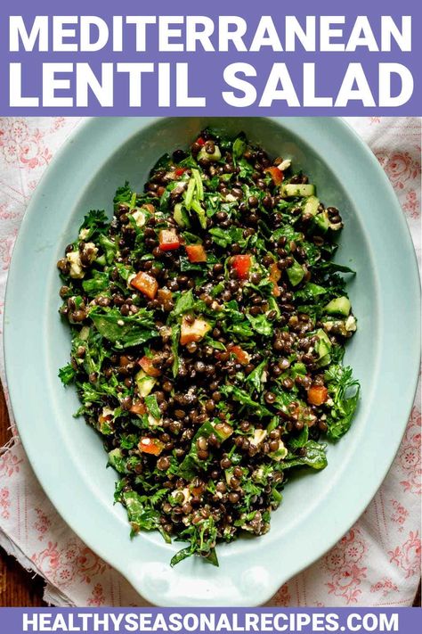 Lentil Side Dish, Black Lentil Salad, Mediterranean Lentil Salad, Feta Cucumber, Lentil Recipes Healthy, Lentil Salad Recipes, Mediterranean Diet Recipes Dinners, Black Lentils, French Lentils