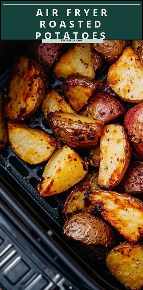 These air fryer roasted potatoes are my go-to for a quick and delicious side dish! They're perfectly crispy on the outside and fluffy on the inside, making them the ideal companion for any meal. I love tossing them with my favorite seasonings before popping them in the air fryer for a healthy twist on a classic favorite! Airfryer Baked Potatoes, Garlic Roasted Potatoes Air Fryer, Dinner Ideas Easy Healthy Air Fryer, Airfryer Side Dishes, Air Fried Vegetables, Healthy Recipes Air Fryer, Air Fryer Healthy Recipes, Air Fryer Veggies, Airfryer Potatoes