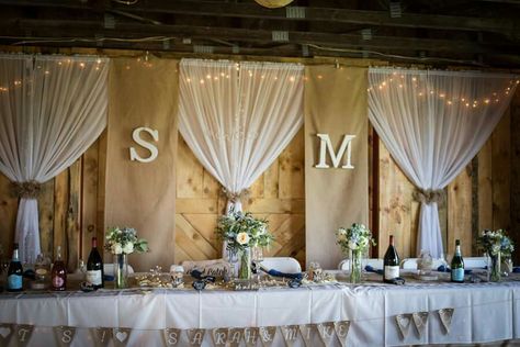 Wedding Party Table Idea Country Wedding Head Table Backdrop, Rustic Wedding Head Table Backdrop, Wedding Backdrops Head Table, Christmas Stage Decorations, Main Table Wedding, Sweetheart Table Backdrop, Head Table Backdrop, Confetti Balloons Birthday, Market Vendor