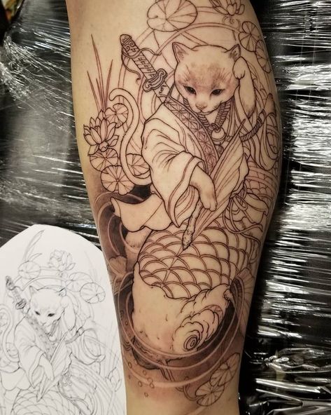 Cat And Dragon Tattoo, Lucky Dragon Tattoo, Tattoo Gato, Lucky Cat Tattoo, Body Temple, Cat Tattoo Simple, See Tattoo, Tattoo Me, Cat Tattoos