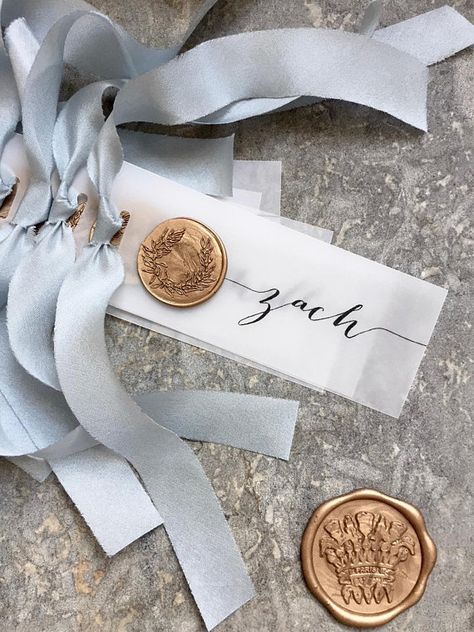 Vellum Place Cards Wedding place cards Vellum Name Tags Wax Seal Place Cards, Name Tag Wedding, Villa Ideas, Wedding Name Tags, Minimalist Glam, Wax Stamps, Place Cards Wedding, Wedding Table Seating, Baby Bash