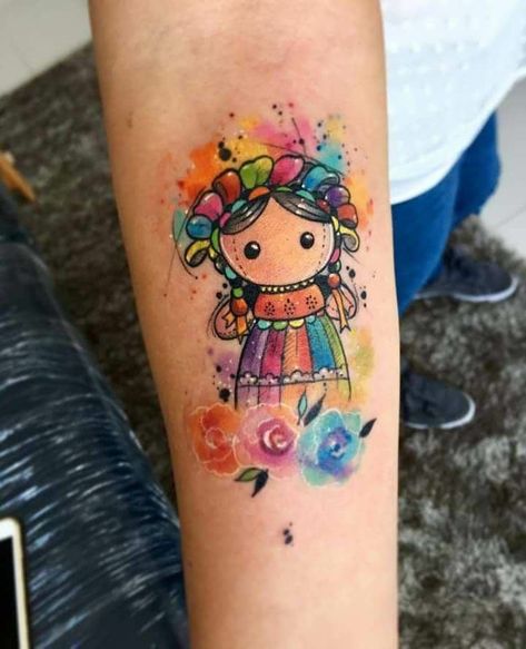 Mexico Tattoo, Colorful Tattoo, Mexican Tattoo, Mexican Art Tattoos, Embroidery Tattoo, Doll Tattoo, My Tattoos, Sweet Tattoos, Your 20s