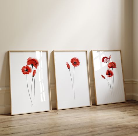 Poppy Interior Design, Poppy Flower Nursery Theme, Poppy Bathroom, Poppies Wall Art, Red Poppy Decor, Poppy Abstract, Living Room Artwork, Red Poppy Flower Painting, Picture Displays