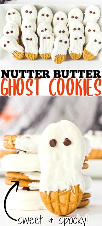 Ghost Cookies Halloween, Easy Halloween Cookies, Ghost Cookies, Halloween Food Treats, Nutter Butter Cookies, Halloween Treats Easy, Dipped Cookies, Nutter Butter, Holiday Snacks