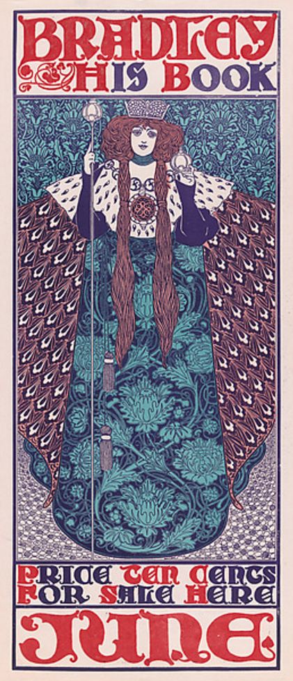 William Henry Bradley (1868-1962, American), June 1896, Bradley His Book: "The Queen", Commercial relief process, 49.7 × 25.4 cm. Art Institute Of Chicago, Design Graphique, Metropolitan Museum Of Art, American Artists, American Art, Art History, Vintage Posters, Art Nouveau, Poster Art