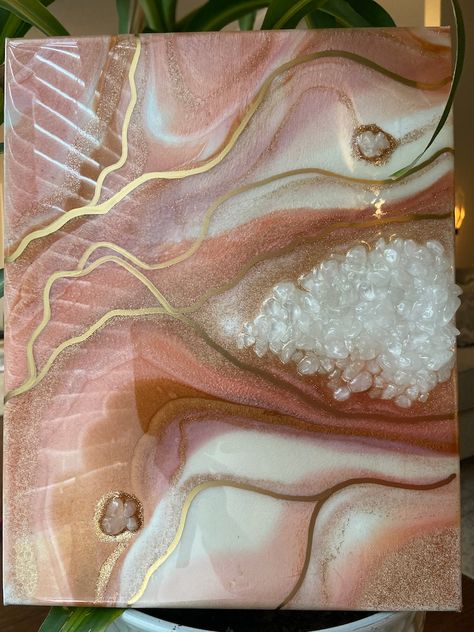 Rose Gold Resin Geode Canvas Crystal Quartz Detail - Etsy Geode Canvas, Resin Geode, Crystal Quartz, Wall Hangings, Quartz Crystal, Selling On Etsy, Sell On Etsy, Wall Hanging, Rose Gold