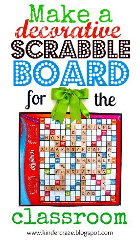 DIY Scrabble Board Classrom Sign - Kinder Craze Scrabble Decorations, Diy Scrabble, Board Game Themes, Classroom Kindergarten, Reading Month, Scrabble Board, Classroom Doors, Clever Classroom, Classroom Signs