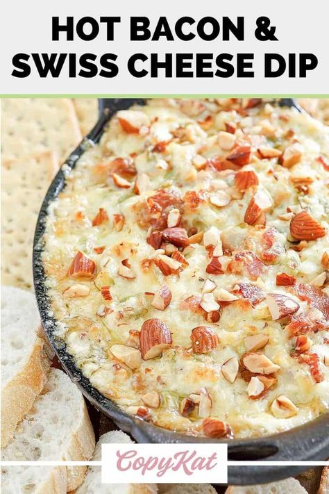 Hot Bacon Swiss Dip will have your friends and family coming back for more. Get the easy recipe for the best dip with bacon, Swiss cheese, cream cheese, green onion, garlic, and almonds. It’s warm, cheesy, creamy, and crunchy. A perfect party appetizer and game day food! Hot Bacon Swiss Dip, Swiss Bacon Dip, Swiss Almond Dip, Bacon Onion Dip With Cream Cheese, Hot Swiss Cheese Dip, Swiss Cheese Dip Recipes, Swiss Cheese Dip With Mayo, Best Hot Dip, 2024 Appetizers