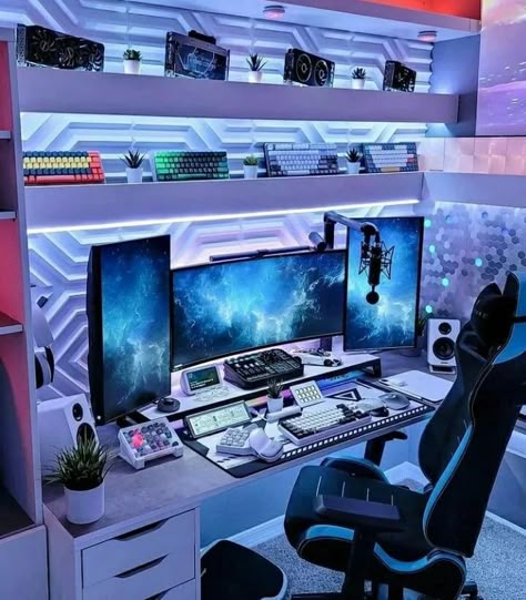 What a cool gaming setup idea 💖✨ in 2022 | Gaming room setup, Room setup, Best gaming setup Gamer Room Design, Workstation Setup, Games Room Inspiration, Small Game Rooms, Gaming Setup Ideas, Setup Inspiration, Gaming Desk Setup, Gaming Room Ideas, Best Gaming Setup