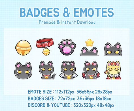 Excited to share the latest addition to my #etsy shop: Twitch badges, cute black cat sub emotes. https://etsy.me/43excId #black #yellow #unframed #entryway #animal #horizontal #badgesandemotes #twitchbadges #twitchemotes #twitch #subbadges #twitchbitbadges #twitchbits Twitch Streaming Setup, Twitch Bits, Twitch Badges, Streaming Setup, Cute Black Cat, Anime Monsters, Iphone App Layout, App Layout, Homescreen Iphone