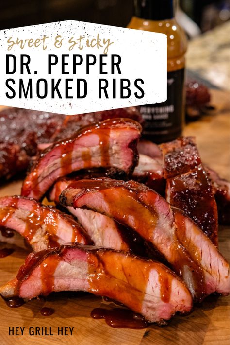 Traeger Ideas, Dr Pepper Ribs, Vaporub Uses, Hey Grill Hey, Smoked Pork Ribs, Vicks Vaporub Uses, Pellet Grill Recipes, Traeger Recipes, Barbecue Ribs