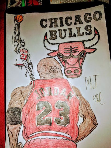 Michael Jordan - Bulls Michael Jordan Dibujo, How To Draw Jordans, Michael Jordan Drawing, Nba Drawings, Jordan Painting, Michael Jordan Art, Nba Artwork, Harry Potter Painting, Le Basket