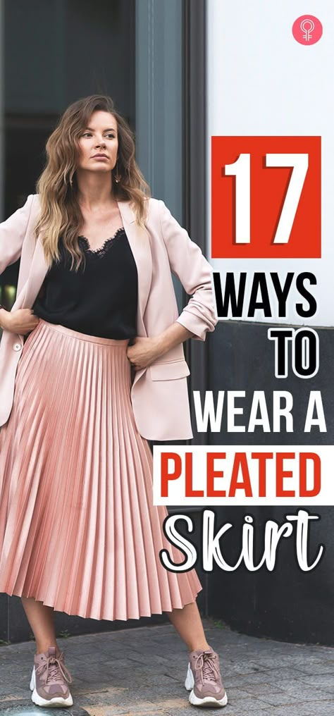 17 Ways To Wear A Pleated Skirt: It is a perfect blend of street style and sophistication. You need to know how to deal with it, and we are going to show you just that. Let’s take a look at different ways to wear a pleated skirt. Check it out! #fashion #pleatedskirt #fashiontips #clothing #outfits Pleated Skirt Outfit Summer, How To Wear A Pleated Skirt, Pleated Skirt Outfit Ideas, Black Pleated Skirt Outfit, Midi Skirt Outfits Summer, Pleated Midi Skirt Outfit, Pleated Skirt Outfits, Blue Skirt Outfits, Pink Skirt Outfits