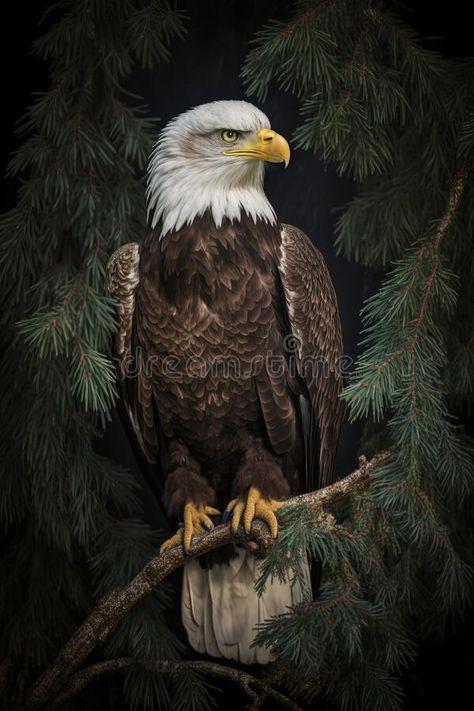 A bald eagle perched on a tree branch royalty free stock image Eagle In Tree Tattoo, Eagle Sitting On Branch, Bald Eagle Drawing, Bald Eagle Tattoo, Bald Eagle Painting, Stipple Art, Bald Eagle Tattoos, Bald Eagle Art, Saved Pictures