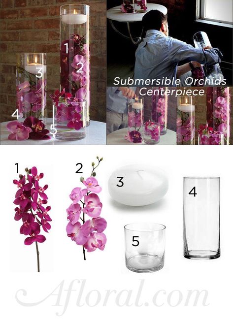 How To Make Submerged Flowers Floating Candles. - Musely Orchids Centerpiece, Orchid Ideas, Floating Candle Centerpieces, Orchid Centerpieces, Tafel Decor, Floating Candle, Diy Centerpieces, Deco Floral, Candle Centerpieces