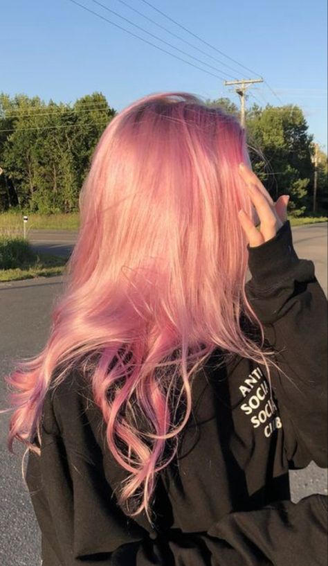 Hair Ideas Strawberry Blonde, Cherry Blossom Pink Hair, Strawberry Blonde And Pink Hair, Light Pink Hair Aesthetic, Pastel Pink Hair Aesthetic, Light Pink Curly Hair, Strawberry Pink Hair, Hair Goals Curly, Light Pink Coquette