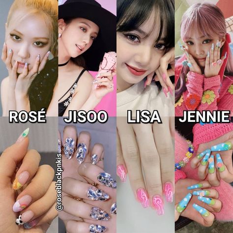 Celebrity Nail Art, Blackpink Nails Rose, K Pop Nails Blackpink, Nail Art Blackpink, Rose Nails Blackpink, Nail Rose Blackpink, Kpop Nail Art Blackpink, Blackpink Nail Art, Jennie Blackpink Nails Design