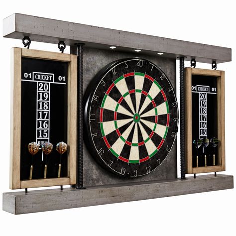 Barrington 40" Prescott Collection Dartboard Cabinet Set, LED Lights, Steel Tip Darts, Gray/Beige - Walmart.com - Walmart.com Dart Board Wall Ideas, Darts Board, Dart Board Wall, Dartboard Cabinet, Garage Game Rooms, Basement Games, Dart Board Cabinet, Pool Table Room, Game Room Basement