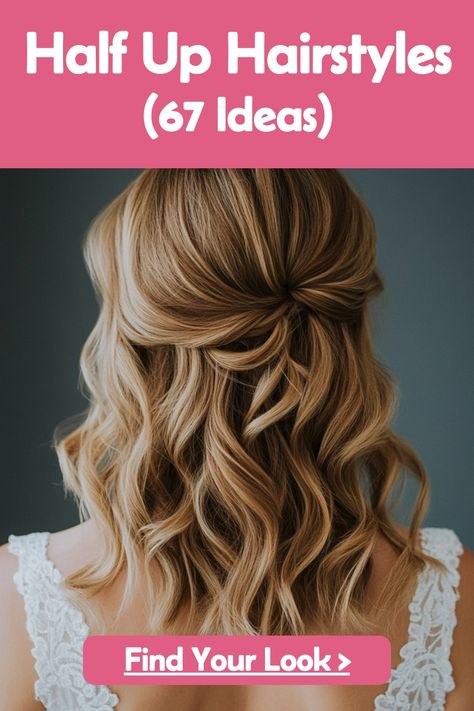 Unveil the perfect bridal look with our collection of 60+ half-up wedding hairstyles. These styles offer a mix of classic elegance and modern flair, making them perfect for every bride. Explore the full list now and find the hairstyle that will make you feel like a princess on your special day. Medium Hair Half Up Half Down Casual, Bride Hairstyles For Mid Length Hair, Half Up Half Down Wedding Hair Shoulder, Half Up Dos For Medium Hair Wedding Side Braids, Off The Shoulder Gown Hairstyles, Long Bob Hairstyles For Wedding, Hairstyles For Wedding Mother Of Bride, Curled Hairstyles For Wedding Guest, Soft Hairstyles For Wedding