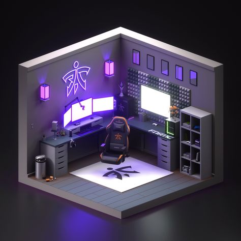 Small Game Rooms, Gaming Desk Setup, Computer Gaming Room, 3d Room, Pc Gaming Setup, Video Game Room Design, Video Game Rooms, Geek Decor, Isometric Art