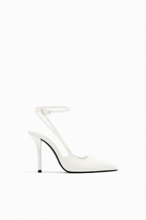 HEELED SLINGBACK SHOES - White | ZARA UAE - Dubai/Sharjah/Ajman/UAQ/Fujairah Baby Shower Outfit, Shop Till You Drop, Slingback Shoes, Zara White, White Heels, Court Shoes, Slingback Pump, Ankle Strap, Heel Height