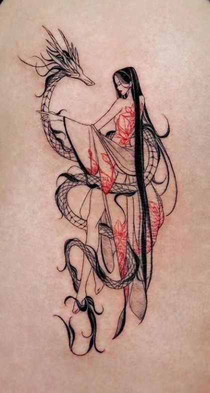 Dragon Tattoo Under Breast, Druid Tattoo, Demon Tattoo, Fierce Women, Cute Little Tattoos, Little Tattoos, Woman Silhouette, Dragon Tattoo, Thigh Tattoo