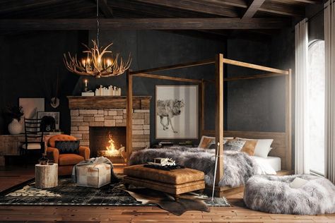 An Interior Designer Created Rooms Based On The Game of Thrones Houses #refinery29 Game Of Thrones Bedroom Ideas, Fantasy Bathhouse, Game Of Thrones Bedroom, Medieval Bedroom, Castle Homes, House Stark, Game Of Thrones Houses, Viking Style, Canopy Bed