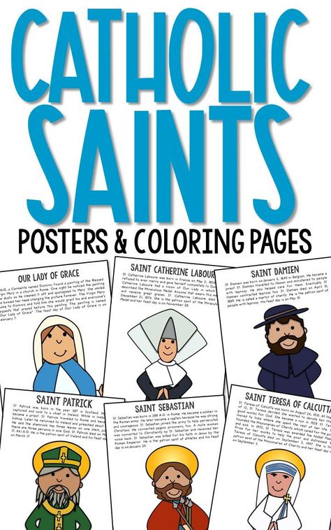 Catholic Saints For Kids, Catholic Bulletin Boards, Catholic Kids Activities, Religion Activities, Saints For Kids, Catholic Sacraments, Books Crafts, Catholic Homeschool, Hallway Displays