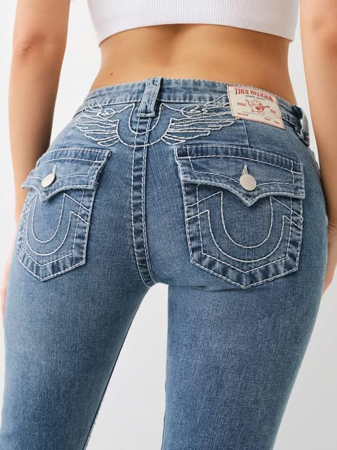 BIG T HORSESHOE WING FLARE JEAN Jeans With Back Pocket Design, Jeans For Big Butts, Plus Low Rise Jeans, Jean Bodysuit, Boot Barn Jeans, Low Rise Jeans Flare, Low Rise Jeans 2000s, Vintage Flare Jeans With Pockets, Y2k Fitted Jeans With Pockets