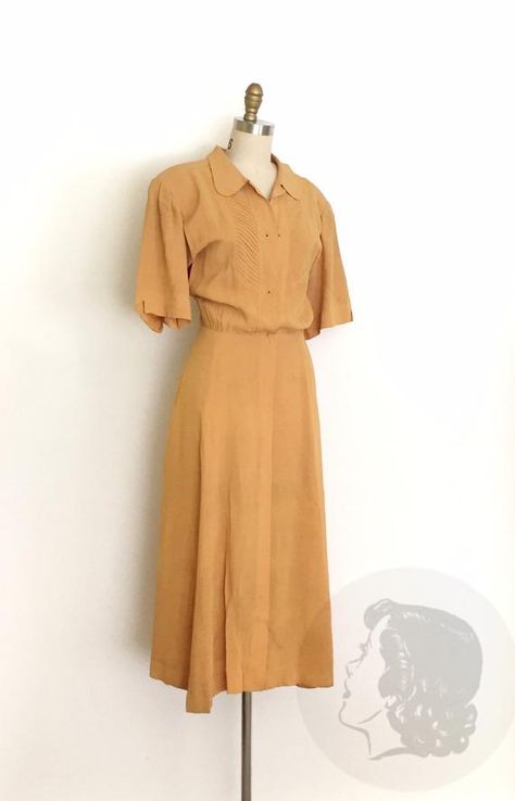 1940s Fashion Women, 1940s Women, 1940s Woman, Muted Yellow, Dresses 40s, Shirtwaist Dress, 1960's Dress, 1940s Dresses, Yellow Mustard